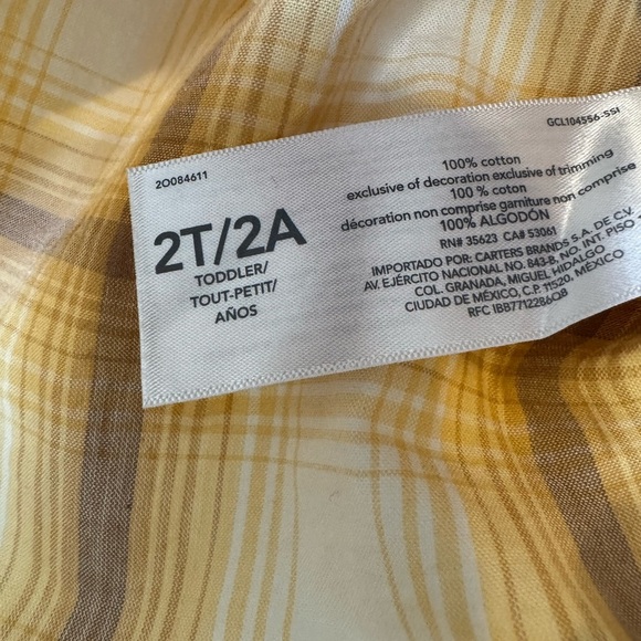 OshKosh B'gosh Yellow and White Plaid Button Down Shirt Size 2T 100% Cotton - Picture 4 of 6